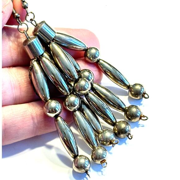 Tribal Pierced earrings long silver beads drop & dangle style southwestern Boho - Picture 2 of 6